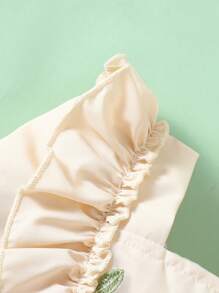 SHEIN Áo thun thường ngày thêu hoa viền bèo nhún cho bé gái, mùa xuân thu - Màu be - Xem 4