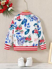 SHEIN 1 peça jaqueta curta com zíper e estampa floral estilo Lulu casual para meninas, adequada para combinar com o visual da família no outono