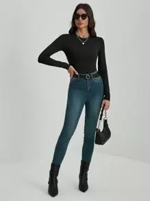 SHEIN Tall Body de mujer de ajuste delgado y liso para primavera - Negro - Ver 3