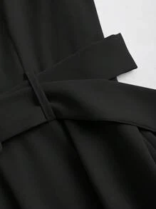 SHEIN Clasi Women's Solid Color V-Neck Batwing Sleeve Casual Midi Dress For Daily Wear , Black - Black - View 5