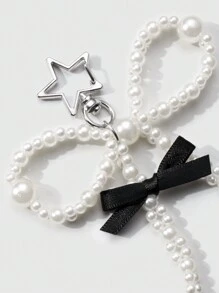 ROMWE Kawaii 1pc Minimalist Multi-Purpose Handmade Faux Pearl & Ribbon Bow Star Keychain/Bag Charm, Suitable For Women & Girls, Daily Wear Or Gift Valentines