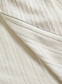 SHEIN MOD 大码女装白色针织提花拼接豹纹毛绒领长袖开衫 - 白色 - 查看 5