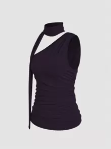 INAWLY Women's Solid Color Ruched Cropped Slim Fit Fashion Tank Top, Summer - Purple - View 4