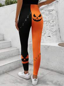 SHEIN LUNE Quần legging in họa tiết Halloween cho nữ, mùa hè - Nhiều màu - Xem 2