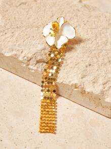 SHEIN 18K 镀金白漆 3D 花朵和流苏耳环 - 金黃色 - 查看 3
