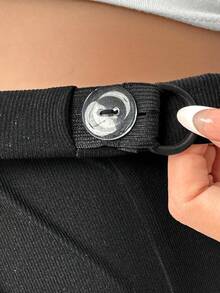 SHEIN 孕妇可调节腰部字母拼接开衩下摆紧身裤，秋冬装，教师裤，长裤 - 黑色 - 查看 8