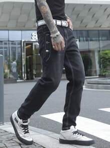 Manfinity EMRG Men's Casual Washed Tapered Jeans - Black - View 5