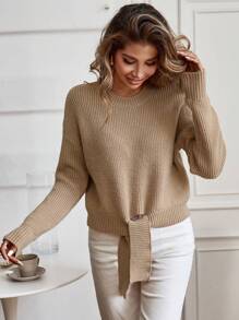 Chiquease Suéter casual suelto de cuello redondo, manga larga y hombros caídos de unicolor para mujeres, otoño e invierno