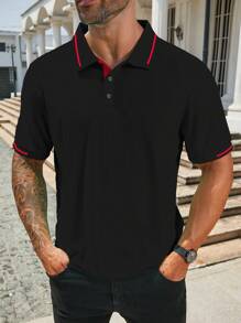 Manfinity Homme Men Plus Size Casual Color Block Short Sleeve Casual Polo Shirt For Daily Commute In Summer, For Going Out - Black - View 4