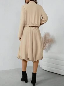 Chiquease 2 pièces: nouvelle veste de plein air pour femme avec manches bouffantes et ourlet utilitaire