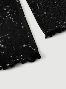 SHEIN MOD Camiseta de mujer de manga de campana con decoración de estrellas en negro y plateado, camiseta gótica, conjunto de mujer, top de manga larga de malla, camiseta de bruja/vampiro, conjunto de mujer para otoño, ropa hippie, conjunto de vaquera para mujer