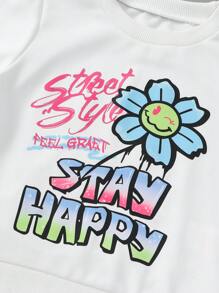 2 pezzi Set composto da felpa con stampa di lettere in stile casual Y2K e jeans in denim consumato per ragazze, autunno/inverno - Bianco - Visualizzare 8