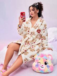 SHEIN X Care Bears Áo choàng rộng rãi thêu hình trái tim lông nhân tạo màu trắng và đỏ tía cỡ lớn thu/đông Y2K dễ thương mơ mộng - Nhiều màu - Xem 4