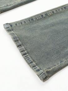 SHEIN Teen Girls' Fashionable Distressed Denim Jeans With Rhinestone Cross Embellishments And Flared Legs - Medium Wash - View 8