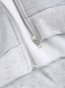 SHEIN Unity Women Solid Color Dropped Shoulder Long Sleeve Zip Up Hooded Casual Sweatshirt, Spring And Autumn Blank Hoodie,Long Sleeve Tops Graduation,Back To School,Graduation,Teacher,Back To School Pullover Fall - Light Grey - View 6