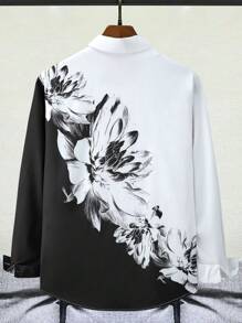Manfinity LEGND Camisa formal de manga larga con estampado floral gráfico para hombre, para primavera y verano, para el esposo, para el trabajo