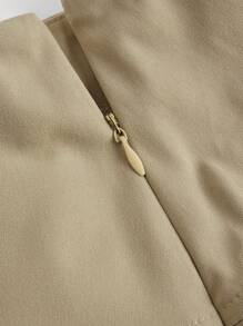 SHEIN MOD 1 套女式领口无袖纽扣上衣时尚短裙背心百褶裙套装，秋季服装，卡其色服装，返校服装，复古服装，上衣和裙子套装，女士秋季套装 - 卡其色 - 查看 8