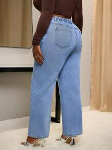 SHEIN SXY Jeans sueltos casuales rectos con diseño de cadena de ojales para mujer de talla grande