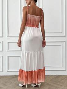 RueChic Women's Contrast Color Ruffled Hem Maxi Casual Dress For Beach