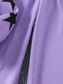 SHEIN Tween Girls Solid Star Embroidered Hooded Sweatshirt Set, Autumn/Winter - Purple - View 8