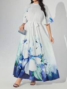 Modelyn فستان سهرة طويل بنقشة زهور مطبوعة، بسيط للاستعمال اليومي، مزين بحزام عربي - متعدد الألوان - مشاهدة 3