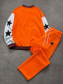 PAVTROS 2 件男士休闲拼色棒球夹克和裤子套装，男士两件套服装 - 彩色 - 查看 2