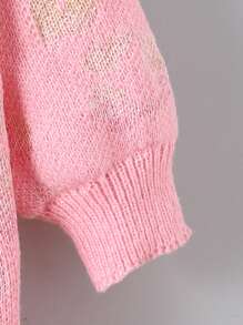 SHEIN Áo len cardigan dài tay rộng rãi cho bé gái - Màu Hồng baby - Xem 3