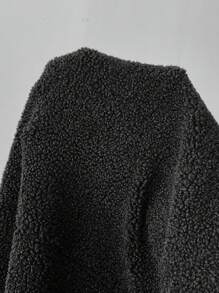 SHEIN Clasi Plus Size Women's Autumn/Winter Fuzzy Black Military Coat, Versatile, Fashionable For Urban, Office, And Everyday Wear - Black - View 7