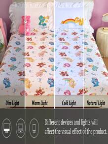 SHEIN X Care Bears 1pc Cute Cartoon Bear All-Over Print Ruffle Trim Fitted Sheet, Gifts,Suitable For Children Single/Double/Queen/King Bed - Multicolor - View 9