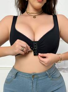 Plus Size Women Front-Closure Bra, Wire-Free, Non-Padded - Black - View 1