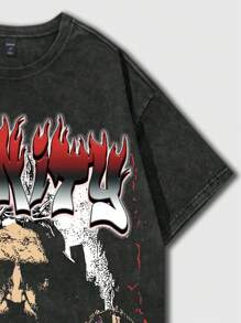 ROMWE MEN Street Life 男士休闲雪花图案印花短袖 T 恤，适合春夏季、学校