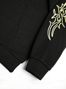 Manfinity EMRG Men's Letter Print Hoodies Sweatshirt And Front Tie Sweatpants 2pcs Set, Men Sweatsuit, Men Streetwear Sets, Men Co Ords - Black - View 6