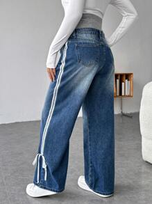 SHEIN Jeans droits décontractés amples pour femmes enceintes avec nœud à la taille