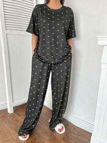 DAZY مجموعة بيجامات كاجوال مطبوعة بالفيونكة