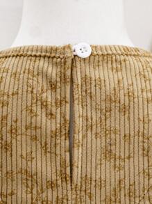 SHEIN Young Girl' Fashionable Casual Basic Sweet  Elegant Corduroy Floral Fabric 3D Warm Comfortable Cozy Vivid Suitable For Party, Gathering, Outing, Shopping, Vacation, Daily Wear, Spring, Autumn, Winter, Sweet  Sweetheart Fitted Long Sleeve Dress