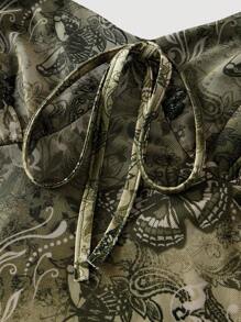 SHEIN MOD 绿色佩斯利印花前系带弹力复古女式吊带裙、女巫裙、吸血鬼裙、秋季女装连衣裙、女装、女牛仔女装、嬉皮士服装