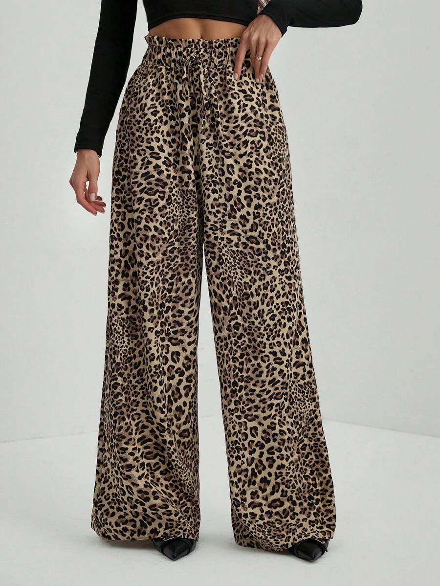 SHEIN Tall 豹纹直筒宽松阔腿休闲裤秋季女装 - 彩色 - 查看 1