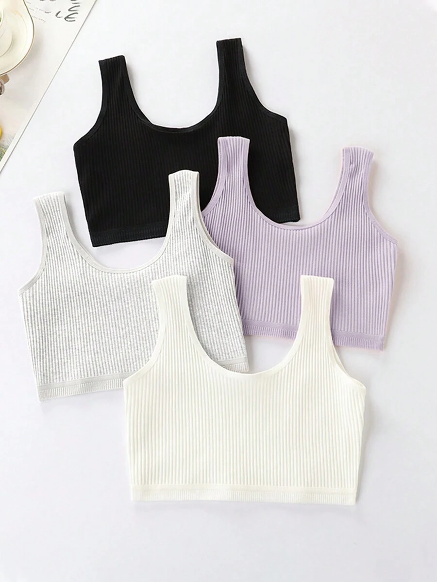 Tween Girl 4pcs Ribbed Knit Underwear Tank Top - Multicolor - View 1