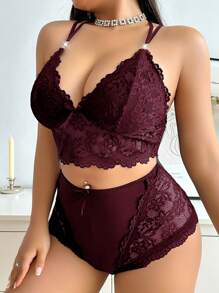 Plus Size Lace Sexy Halterneck Nightwear Set