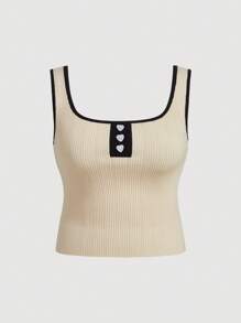 SHEIN MOD Apricot Color Block Button Decor Sleeveless Square Neck Top For Plus Size Women - Apricot - View 1
