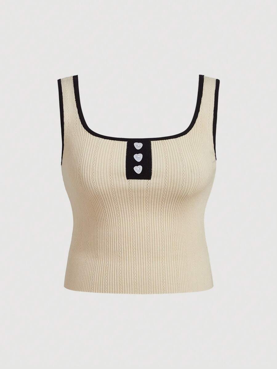 SHEIN MOD Apricot Color Block Button Decor Sleeveless Square Neck Top For Plus Size Women - Apricot - View 1