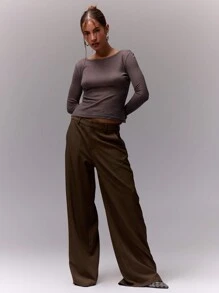 商务办公、工作 MUSERA 宽松修身西裤 Old Money 休闲风、沙滩装、假日秋季装、秋冬季装、返校季办公工作装、感恩节装 - 深灰色 - 查看 3