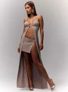MUSERA Extreme Longline Split Top Going Out TopsVacation Spring Summer Elegant Sexy Festival Holiday - Coffee Brown - View 1