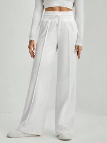 SHEIN Tall 净色抽绳腰部阔腿运动裤 - 白色 - 查看 6