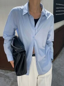 DAZY Áo cánh dài tay thường ngày màu trơn dành cho nữ, Áo dài tay, Quần áo nữ mùa thu - Màu xanh lam - Xem 2