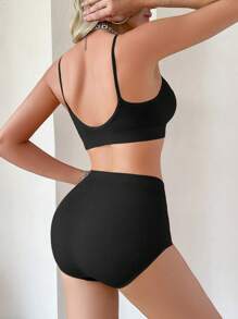 2 件套女士无缝内衣套装 - 黑色 - 查看 2