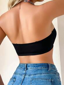 Áo hai dây ren gợi cảm cài nút phía trước - màu đen - Xem 2