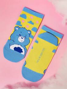 SHEIN X Care Bears 3 pares/Paquete de calcetines de tobillo para mujer con patrón de oso de dibujos animados y color contrastante, regalos