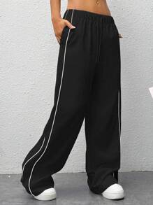 SHEIN Teenager Mädchen Loose Fit Cargo Hose mit Kontrastfarbenem Saum und Kordelzug Taille