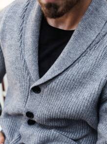 Manfinity Homme Plus Size Men's Casual Solid Color Shawl Collar Cardigan Sweater, Fall/Winter Going Out Plain Chunky Cardigan Casual Light Grey Cardigan, For Husband, Boyfriend Gifts, Men Cardigan Sweater, Men Cardigan, Knit Cardigan Sweater Men, Button Front Cardigan Men, Men Knitwear - Grey - View 7